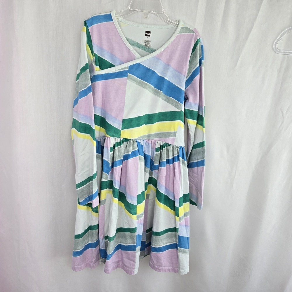 Tea Collection Northern Lights Chevron Wrap Neck Dress Girls Size 12 Long Sleeve